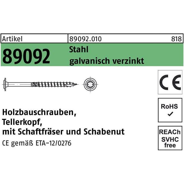 Schrauben, Holzbauschraube R 89092 Tellerkopf Innensechsrund 10 x 240 -T40 Stahl galvanisch verzinkt (25 Schrauben pro S...