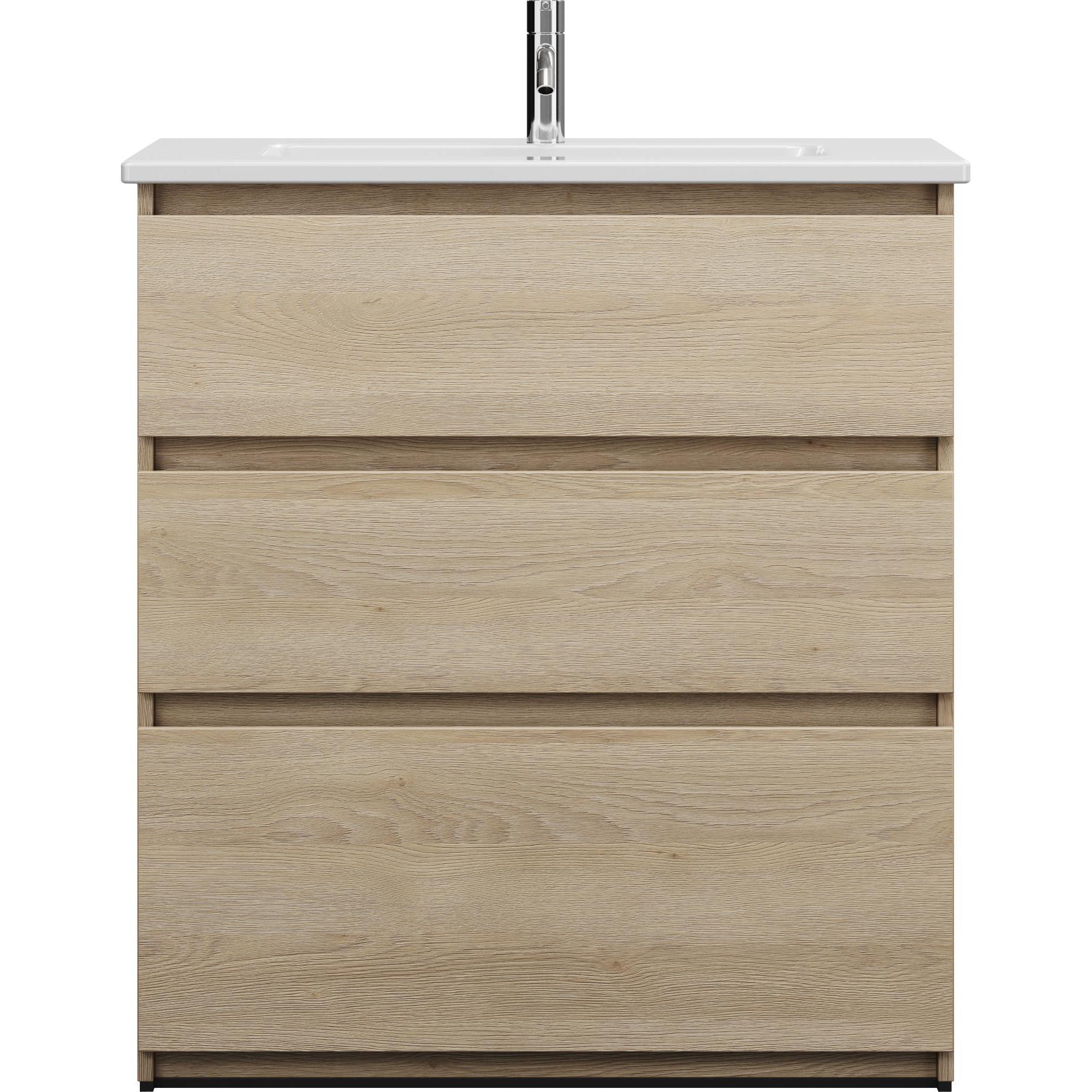 burgbad, Badmöbelset, Lin20 tiefes Keramik-Waschtisch inklusive Waschtischunterschrank 3 Auszüge, 830x415x912mm
