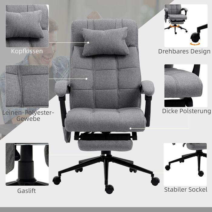 Produktbild Swisshandel24 Bürostuhl mit Massagefunktion, ergonomisch, Lendenheizung, Fussstütze, Kopfstütze, Polyester, Grau