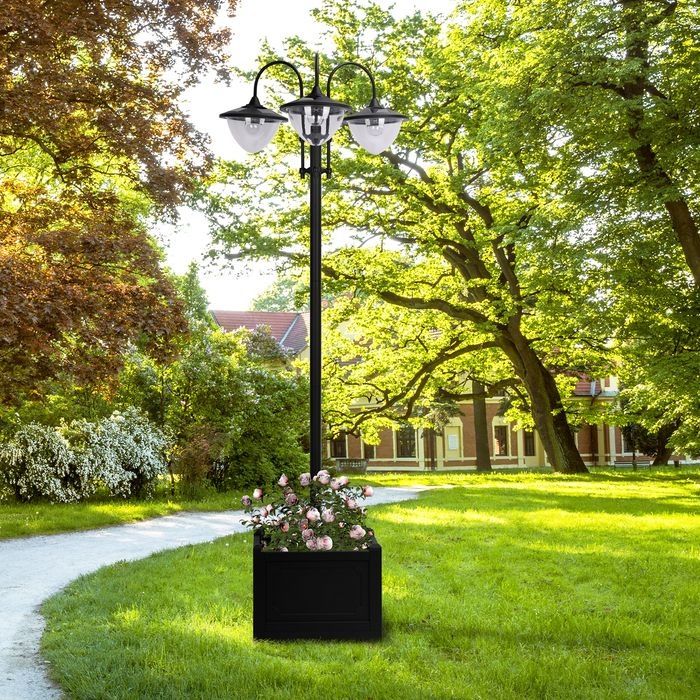 Produktbild Swisshandel24 Solarleuchte Gartenlicht 3-köpfige Lampe mit Blumentopf-Basis Wasserdicht Edelstahl 60 x 55 x 189 cm (IP44)
