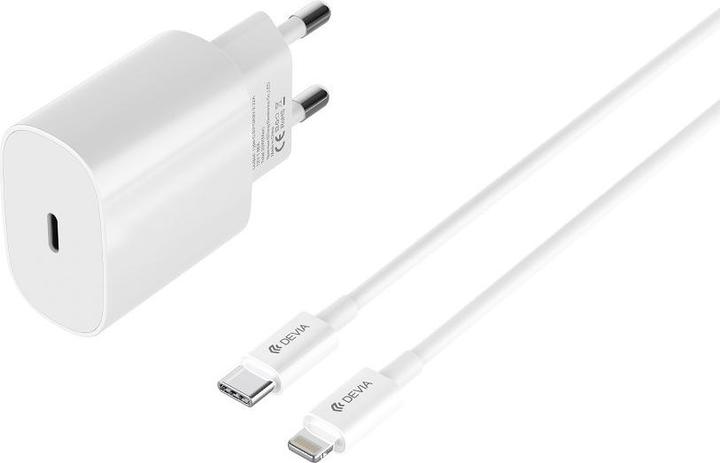 Actual product image Devia wall charger Rocket PD 20W 1x USB-C white + cable USB-C - Lightning (20 W, 1 portion)