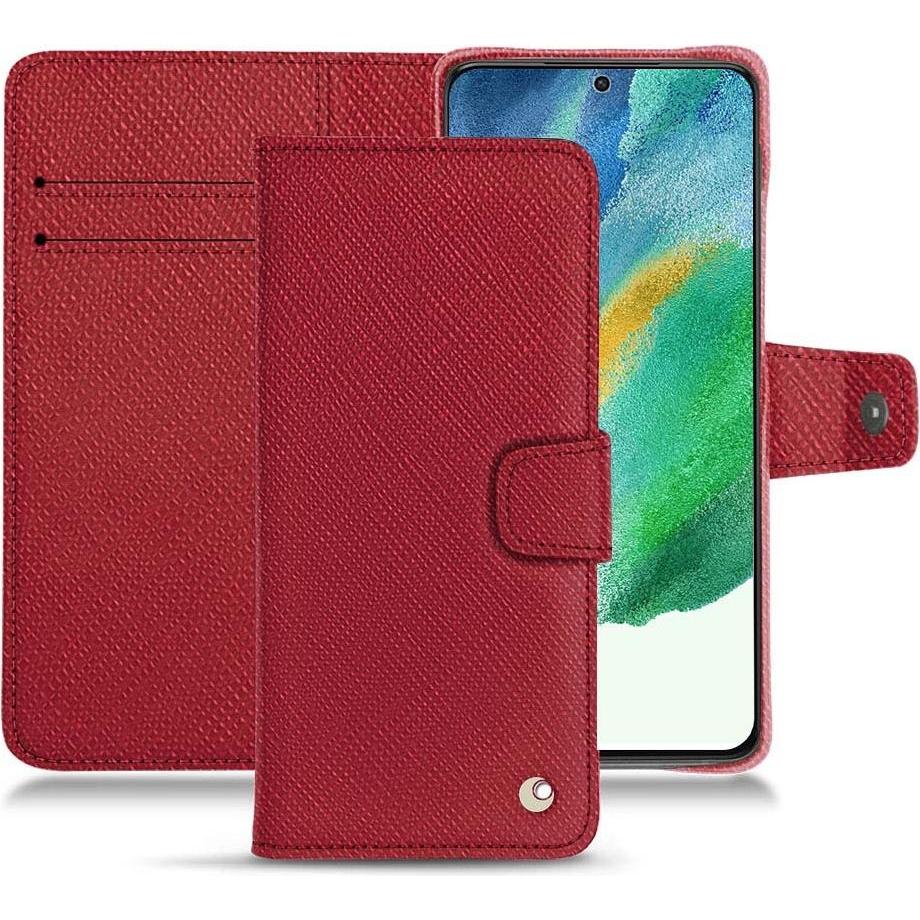 Noreve Lederschutzhülle Wallet (Samsung Galaxy S21 FE), Smartphone Hülle, Rot