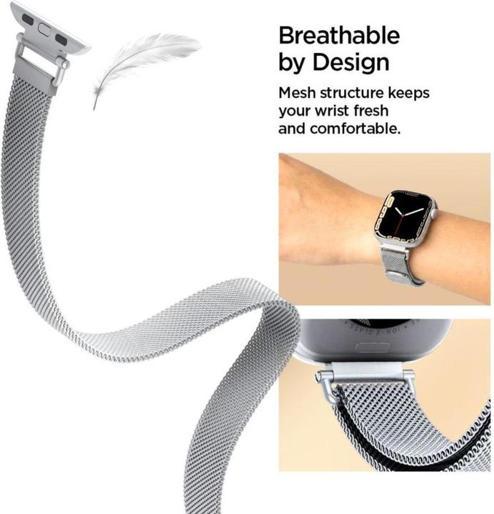 Produktbild Spigen Pasek WBM4 Band do Apple Watch 8 / 9 / 10 / 11 / SE 40/41/42mm Silver (Edelstahl)