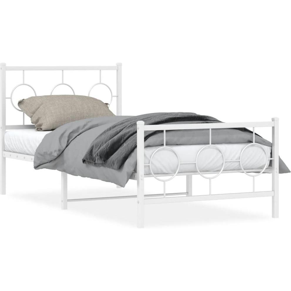 VidaXL, Bett, Bettgestell Kopfteil Fussteil Metallbett Bett Einzelbett Weiss 90x200cm (90 x 200 cm)