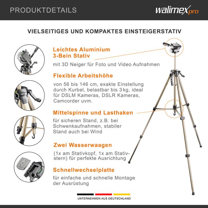 Produktbild Walimex WT-3530 Basic-Stativ mit 3D-Neiger (Metall)