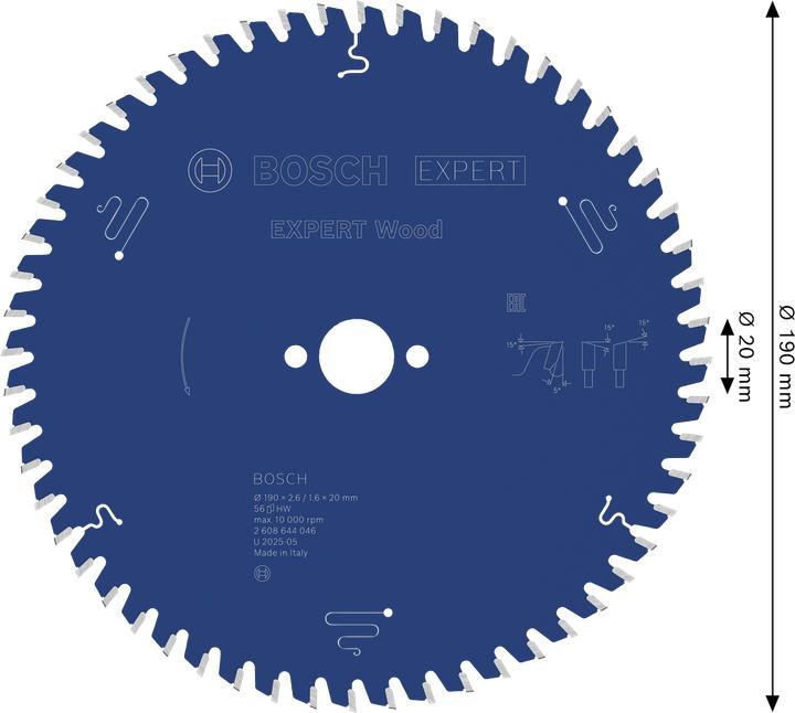Actual product image Bosch Professional Zubehör Circular saw blade Expert for Wood, 190 x 20 x 2.6 mm, 56