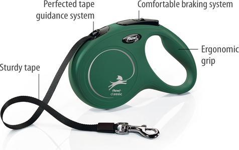 Actual product image Flexi New Classic bånd S, 5M, 15KG, olivengrøn (S, Dog, Walks)