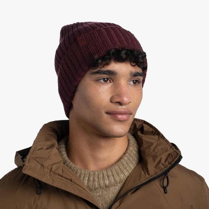 Actual product image Buff Knitted Hat Norval Maroon (One size)