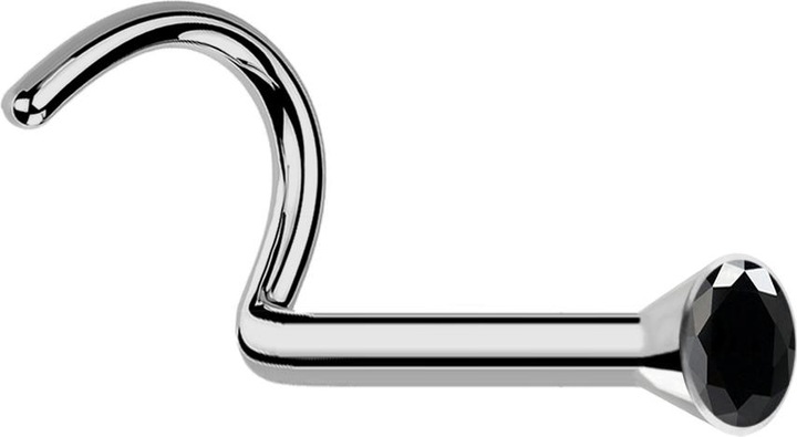 Produktbild Star Piercing Nasenstecker gebogen silber mit Kristall schwarz (Titan G23, ohne Messing)