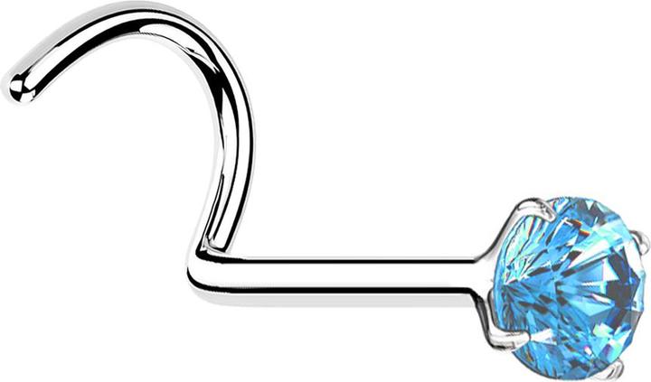 Immagine prodotto Hollywood Body Jewelry Nasenstecker gebogen silber runder Kristall aqua gefasst (senza ottone, Argento 925)