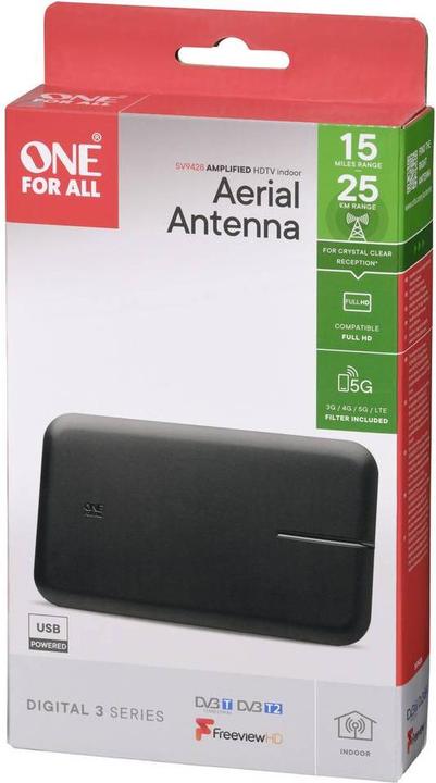Produktbild One for All DVB-T2 USB Indoor Antenne 5G 25km 3er - Serie (Flachantenne, DVB-T / -T2)