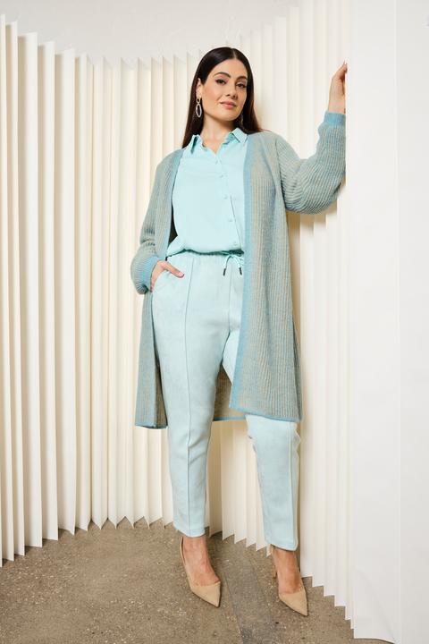 Actual product image Ulla Popken Long-Strickjacke, Doubleface-Rippstrick, V-Ausschnitt (58, 60)