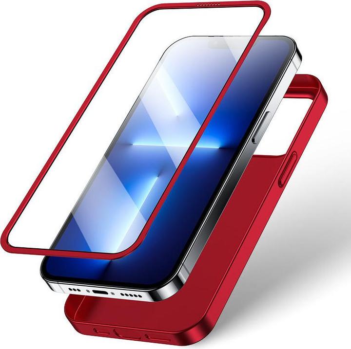 Produktbild Joyroom 360 Full Case front and back cover for iPhone 13 Pro + tempered glass screen protector red ( (1 Stück, Apple iPhone 13 Pro)