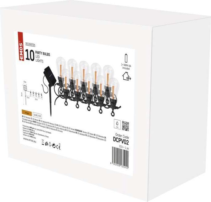 Produktbild Emos LED-Kette mit Solarpanel – 10x Partylichter, 5 m, Aussen und Innen, Vintage (4.50 m)