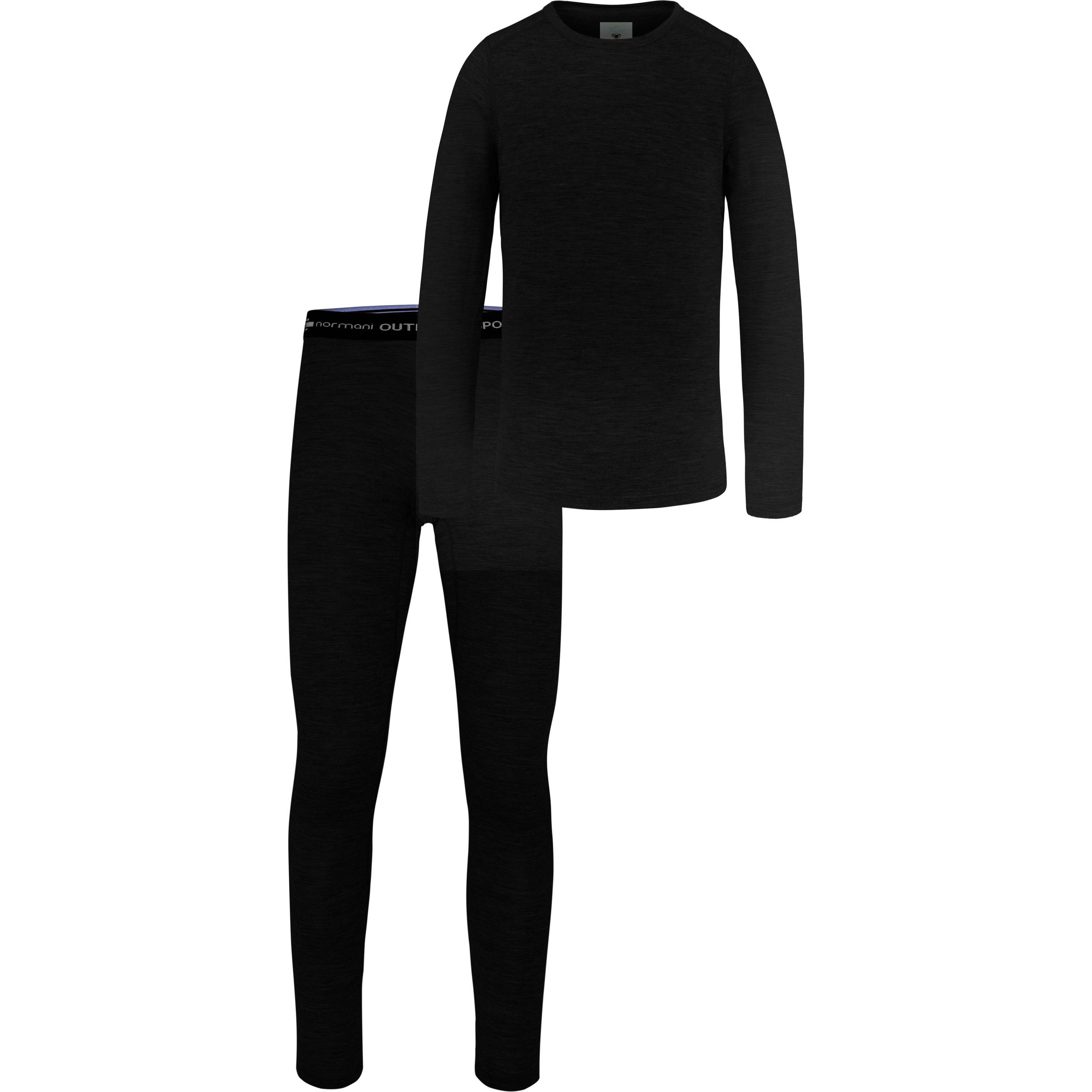 Normani, Herren, Funktionsshirt, Kinder Merino Thermo Unterwäsche (158, 164), Schwarz, 158, 164