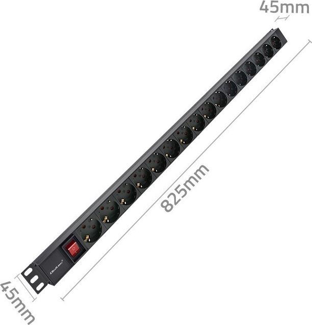 Productafbeelding Qoltec aluminium PDU voor RACK | 16A | 16 x SCHUKO| Verticaal | 1 8 miljoen