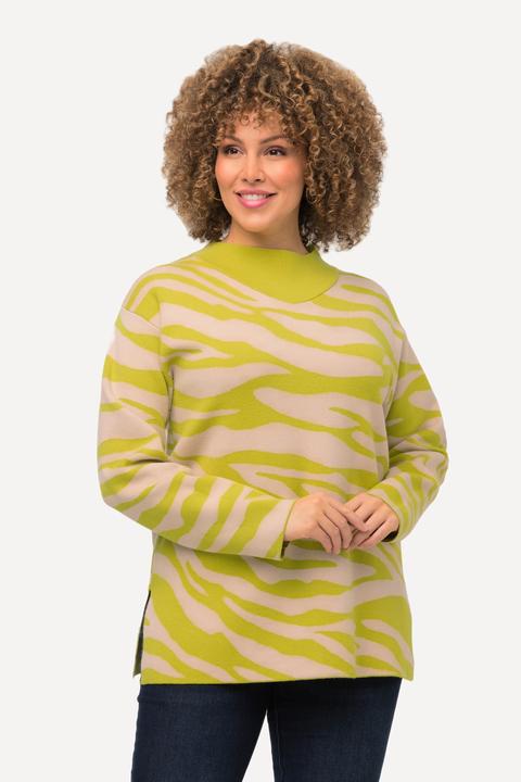 Actual product image Ulla Popken Zebra Print Mock Turtleneck Long Sleeve Sweater (46, 48)