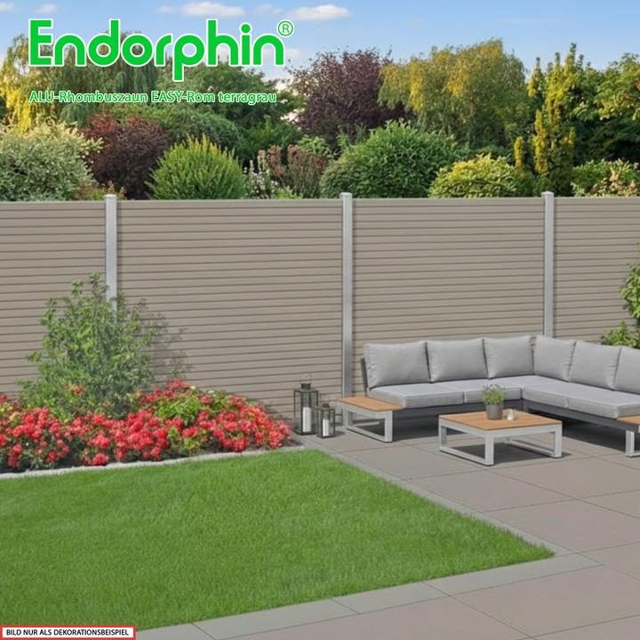 Produktbild Endorphin EASY-ROM DIY ALU-Rhombuszaun in terragrau 4 Element 180x180cm 5 Pfosten 7x7x235cm in silber