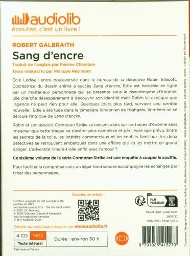 Produktbild Sang d'encre : une nouvelle enquête de Cormoran Strike (Galbraith Robert, Französisch)