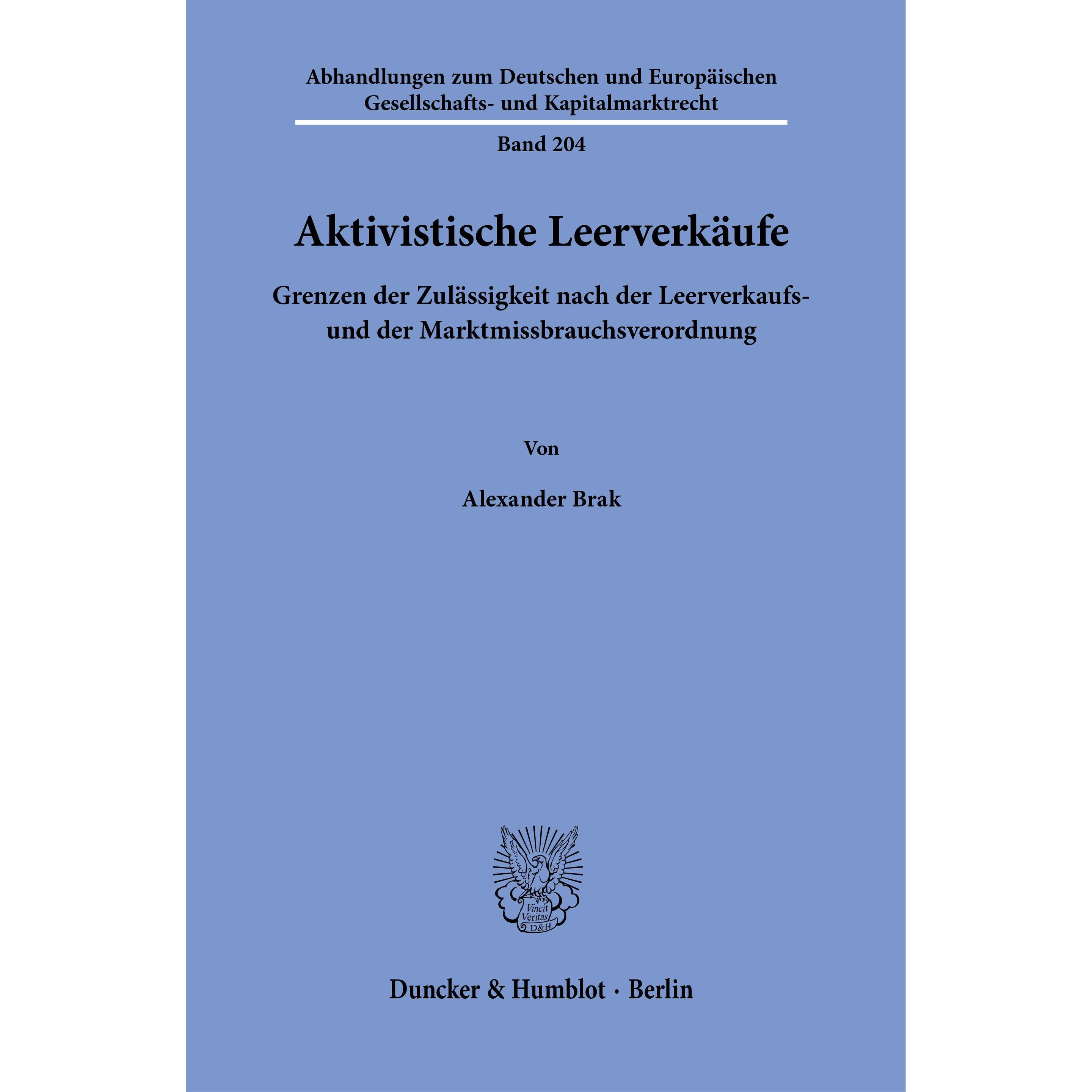 Aktivistische Leerverkäufe, Fachbücher von Alexander Brak