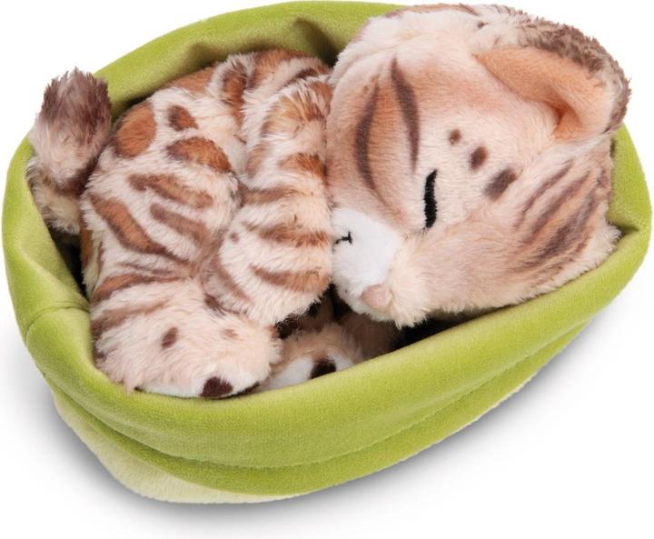 Produktbild NICI Kuscheltier Sleeping Pets Bengal Katze im hellgrünen Körbchen GREEN (12 cm)