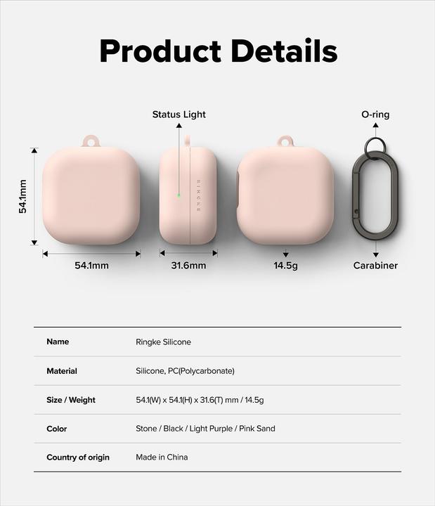 Actual product image Ringke - Silicone - Xiaomi Redmi Buds 4 Pro - Pink Sand (Charging case cover)