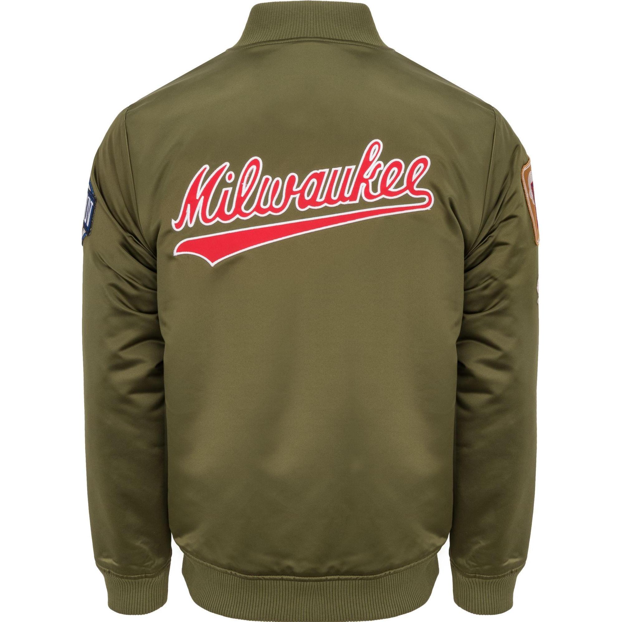 Thumbnail - Mitchell & Ness, Herren, Jacke, M&N Satin Bomber Jacke - PATCHES Milwaukee Bucks - L (L), Grün, L