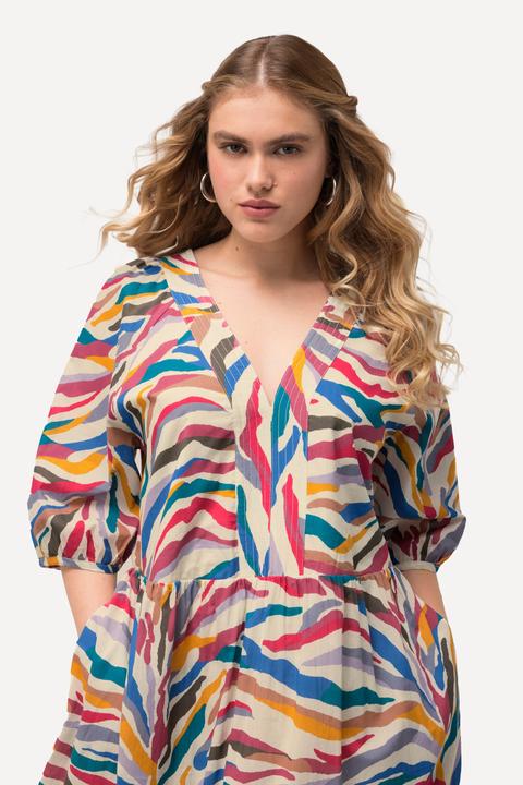 Actual product image Ulla Popken Rainbow Zebra Print Balloon Sleeve Dress (50, 52)