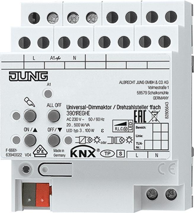 Actual product image JUNG Dimming actuator KNX 20-500W REG 4TE 1output 3901REGHE (Dimming actuator)