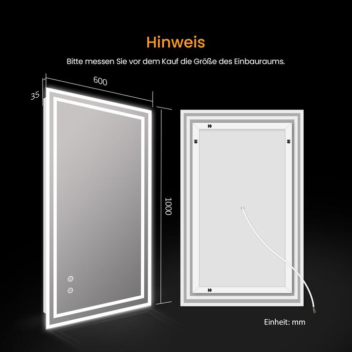 Actual product image Emke Bathroom Mirror With Lighting 60*50cm,Fog-Free, Cool-White6500K, Dimmable,Touch Switch