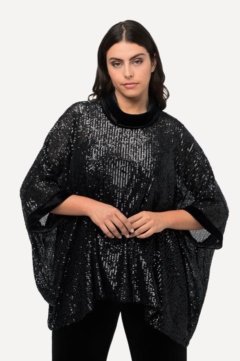 Produktbild Ulla Popken Pailletten-Shirt, Oversized, Samt-Rollkragen, Halbarm (50, 52, 54, 56)
