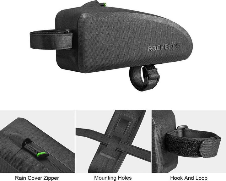 Actual product image Rockbros AS-019-1 waterproof bicycle bag for frame - black (1.60 l, Frame bag)
