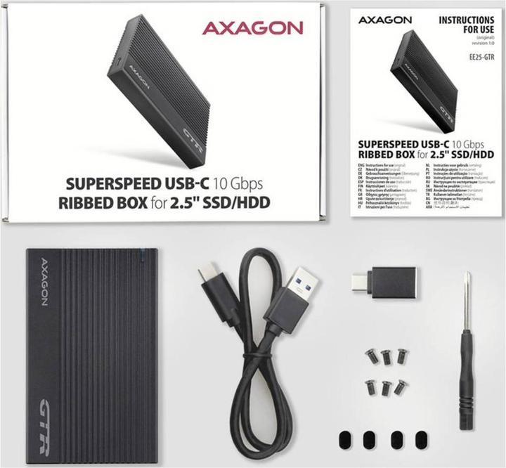 Image du produit Axagon EE25-GTR Boîtier externe cannelé pour disque dur USB-C 3.2 Gen 2 - SATA 6G, 2.5" - noir (2.5")