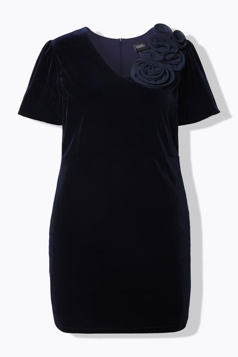 Produktbild Ulla Popken Samtkleid, körpernah, 3D-Rosen, Puff-Halbarm (48)
