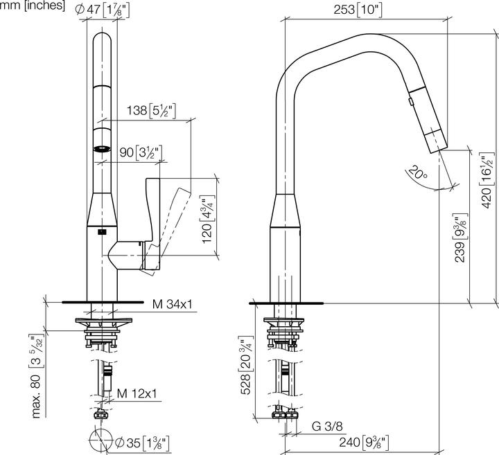 Produktbild Dornbracht Küche - Sync Spültischarmatur, Pull-Down mit Brausefunktion, schwenkbar, Ausladung 240m