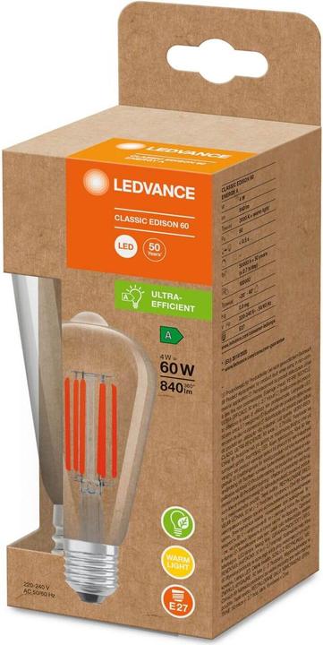 Actual product image Ledvance LED edison filament 840lm 4W/830 (60W) E27 energy class A (E27, 4 W, 840 lm, 1 x, A)