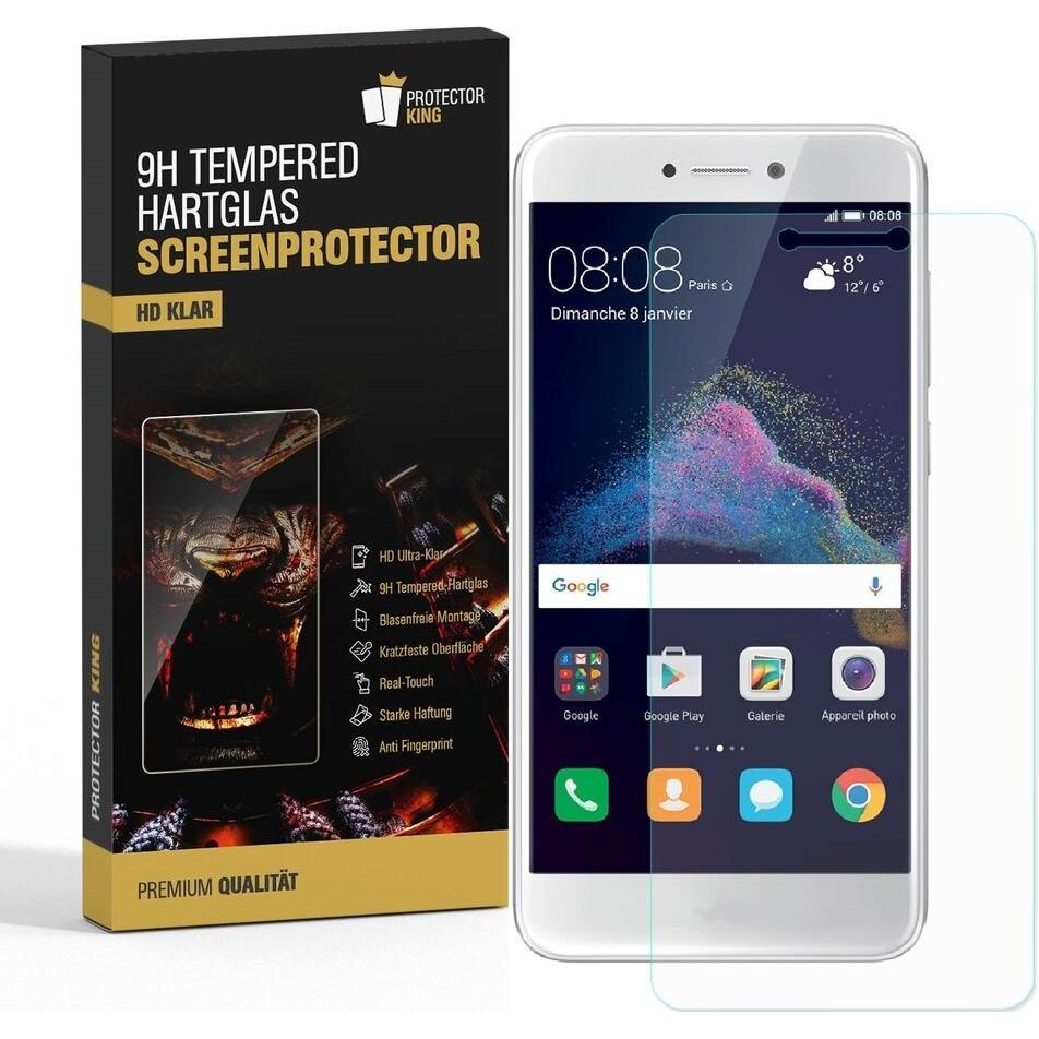 Protectorking 4x echtes Tempered 9H Panzerhartglas 3D KLAR (4 Stück, Huawei P8 Lite (2017)), Smartphone Schutzfolie