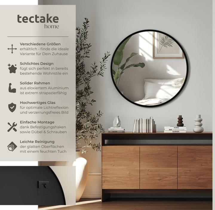 Produktbild tectake Runder Wandspiegel Fiona mit Aluminiumrahmen (80 x 80 x 2.5 cm)