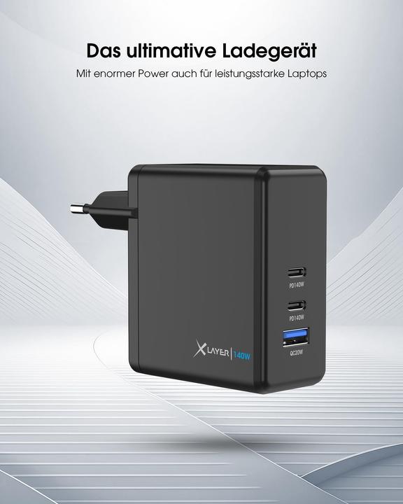 Produktbild Xlayer Powercharger (140W) 1x USB-A / 2x USB-C, schwarz (140 W, 3 Ports)