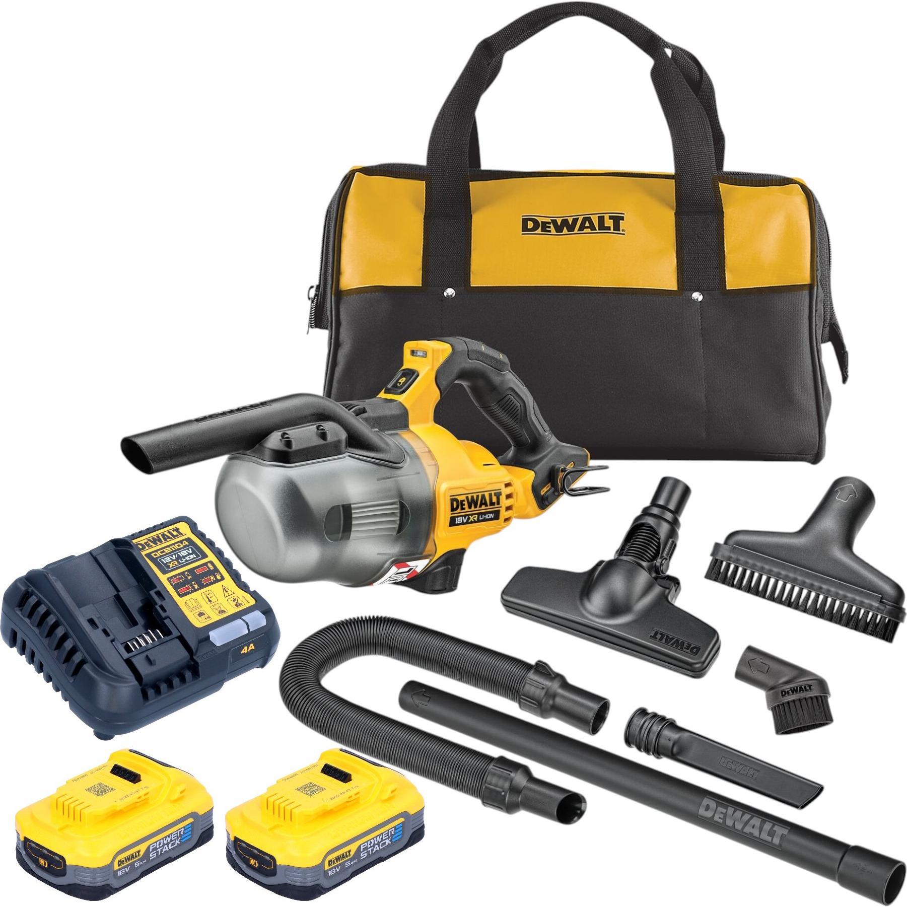 DeWalt, Industriestaubsauger, DCV 501 LH2 Akku Stabsauger 18 V 0,7 l Staubklasse L + 2x Powerstack Akku 5,0 Ah + Ladeger...