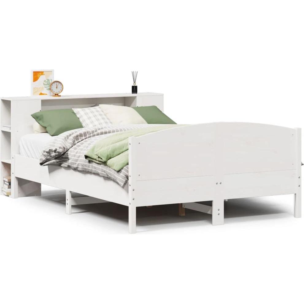 VidaXL, Bett, Massivholzbett Holzbett Bett mit Regal ohne Matratze Weiss 140x190cm (140 x 190 cm)