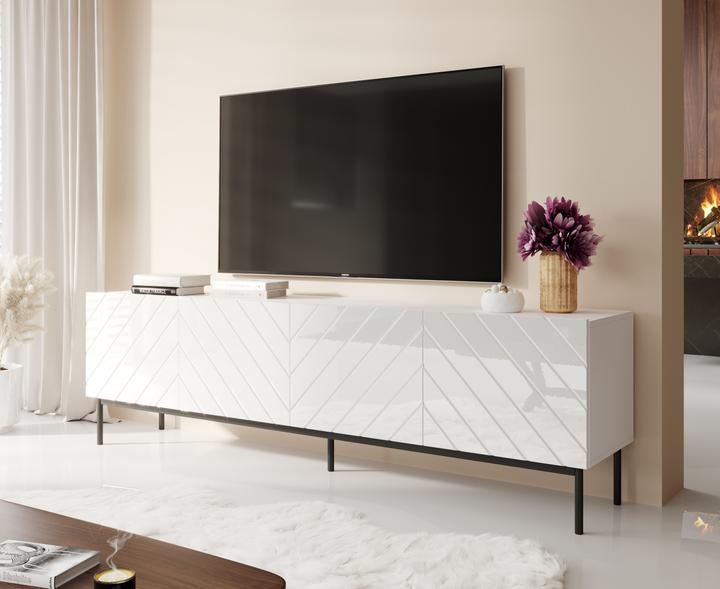 Produktbild Cama ABETO RTV Schrank auf schwarzem Stahlrahmen 200x42x60 weiss/weiss glänzend (200 x 42 x 60 cm)