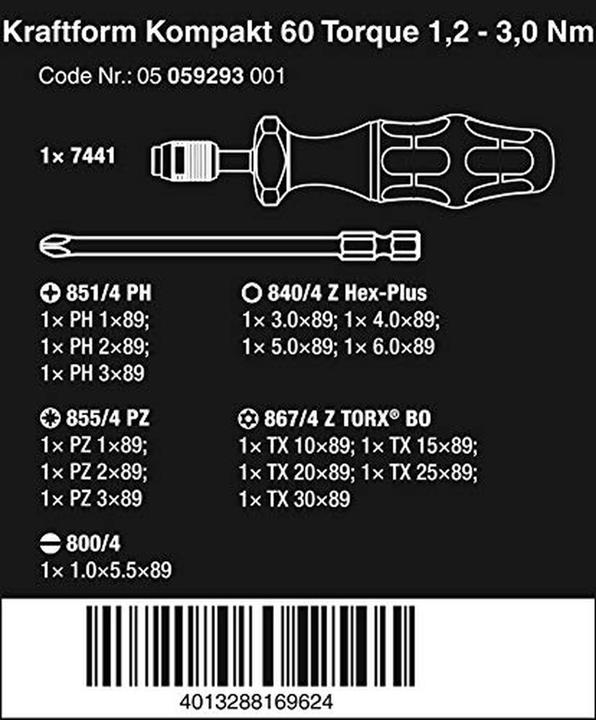 Produktbild Wera Kraftform Kompakt 60 Torque 1,2 - 3,0 Nm (Torx (TX))