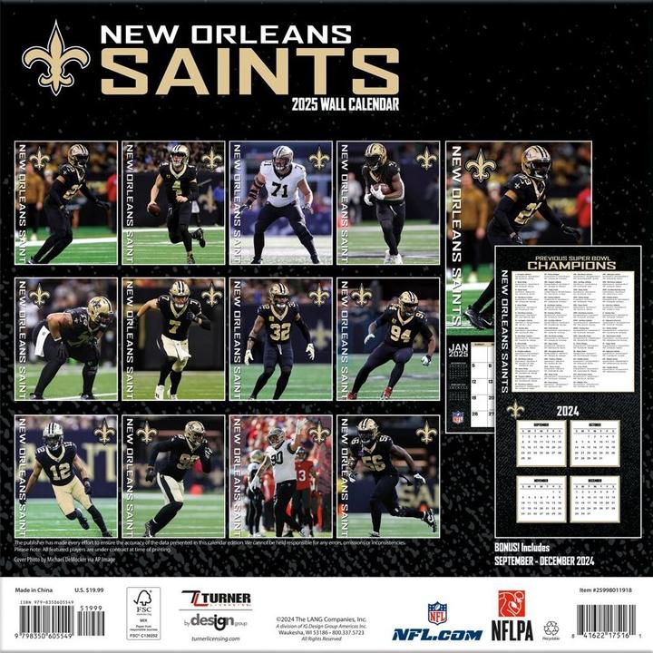 Actual product image NFL - New Orleans Saints - 30.5 x 30.5 cm Team Wall Calendar 2025 (30.5 x 30.5 cm, French, Italian, Spanish, German, English)
