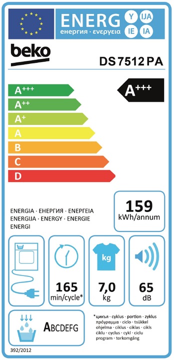 Energy Label Beko DS7512PA (7 kg, Right)
