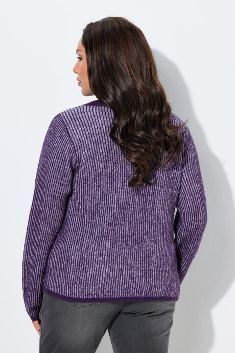 Produktbild Ulla Popken Strickjacke, Streifen-Rippstrick, Rundhals, Langarm (50, 52)