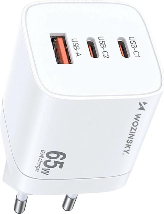 Actual product image Wozinsky CGWCW 65W USB-A / 2 x USB-C GaN wall charger - white (65 W)