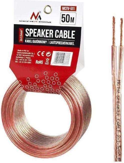 Maclean Bobine de câble haut-parleur 2x1,5mm² 50m (Transparent) (50 m, 3 mm²² mm)