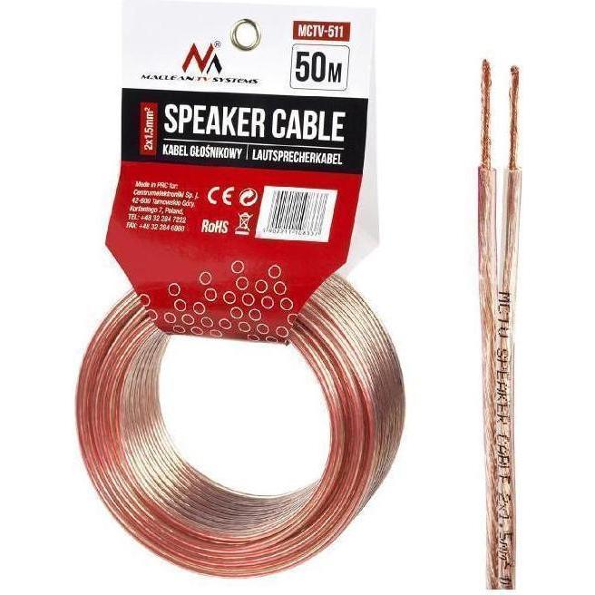Maclean Bobine de câble haut-parleur 2x1,5mm² 50m (Transparent) (50 m, 3 mm²), Lautsprecherkabel, Silber