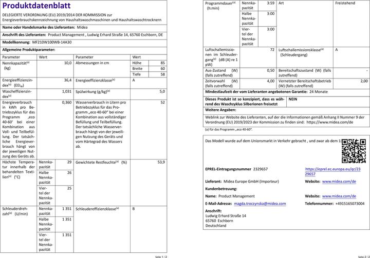 Produktbild Midea MF210W100WB-14A30 (10 kg)